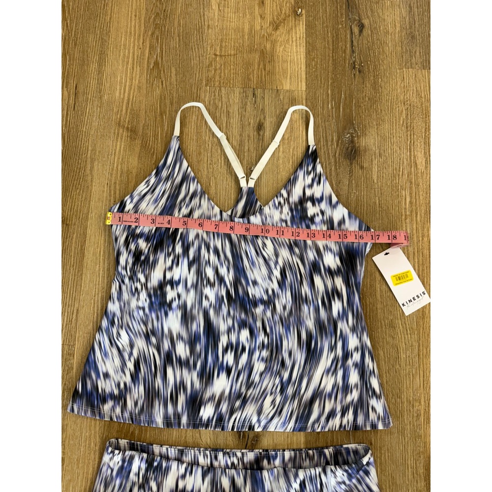 Kinesis Abstract Print Activewear Set Women 1X Blue White Tank Leggings Pockets - Picture 2 of 10